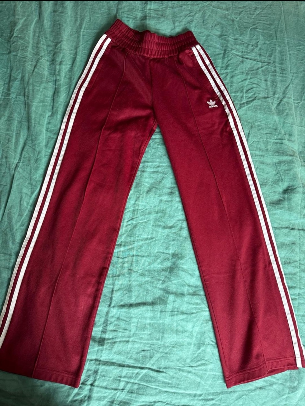 Adidas Maroon Track Pants with White Stripes